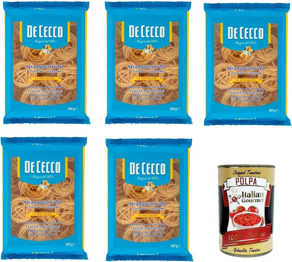 De Ceco De Cecco le Specialità Strangozzi N°212, 100% Italienisch Pasta Nudeln 5x 500g + Italian Gourmet Polpa 400g