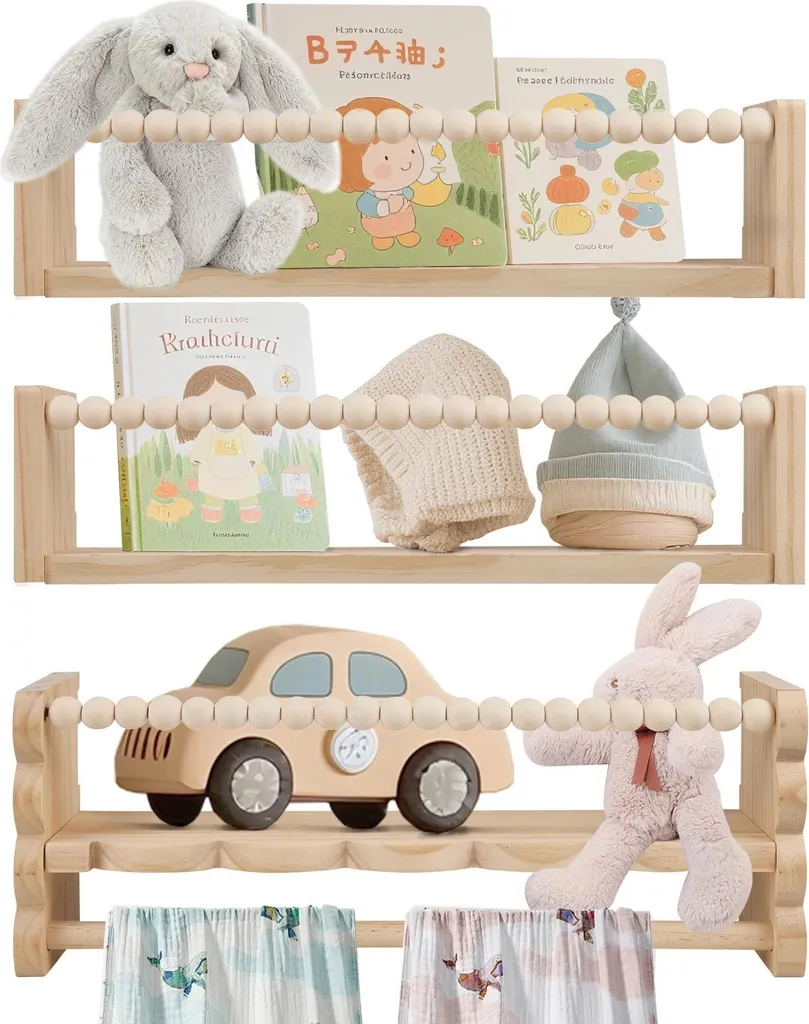 Bibliothèque murale enfant lot de 3 étagères en bois 40 cm violet foncé