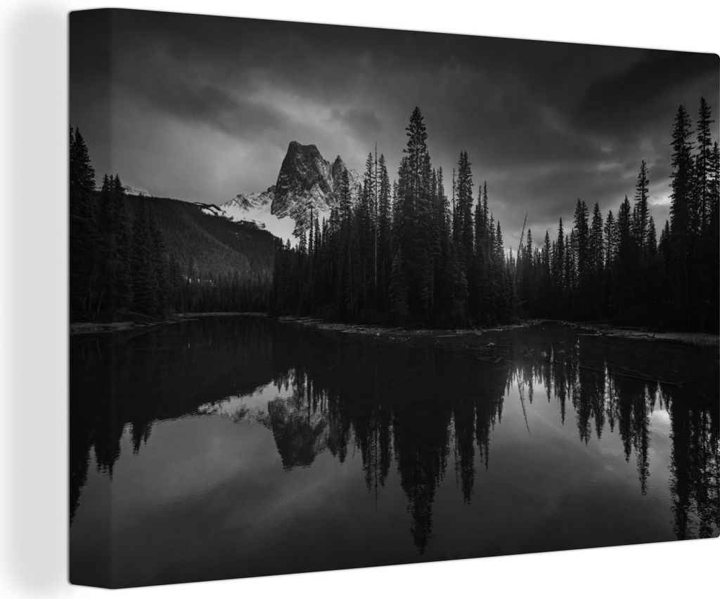 OneMillionCanvasses - Leinwandbilder - 140x90 cm, Bäume entlang der Berge - schwarz und weiß liegend, Wandbilder Kunstdruck Wanddekoration - Fo...
