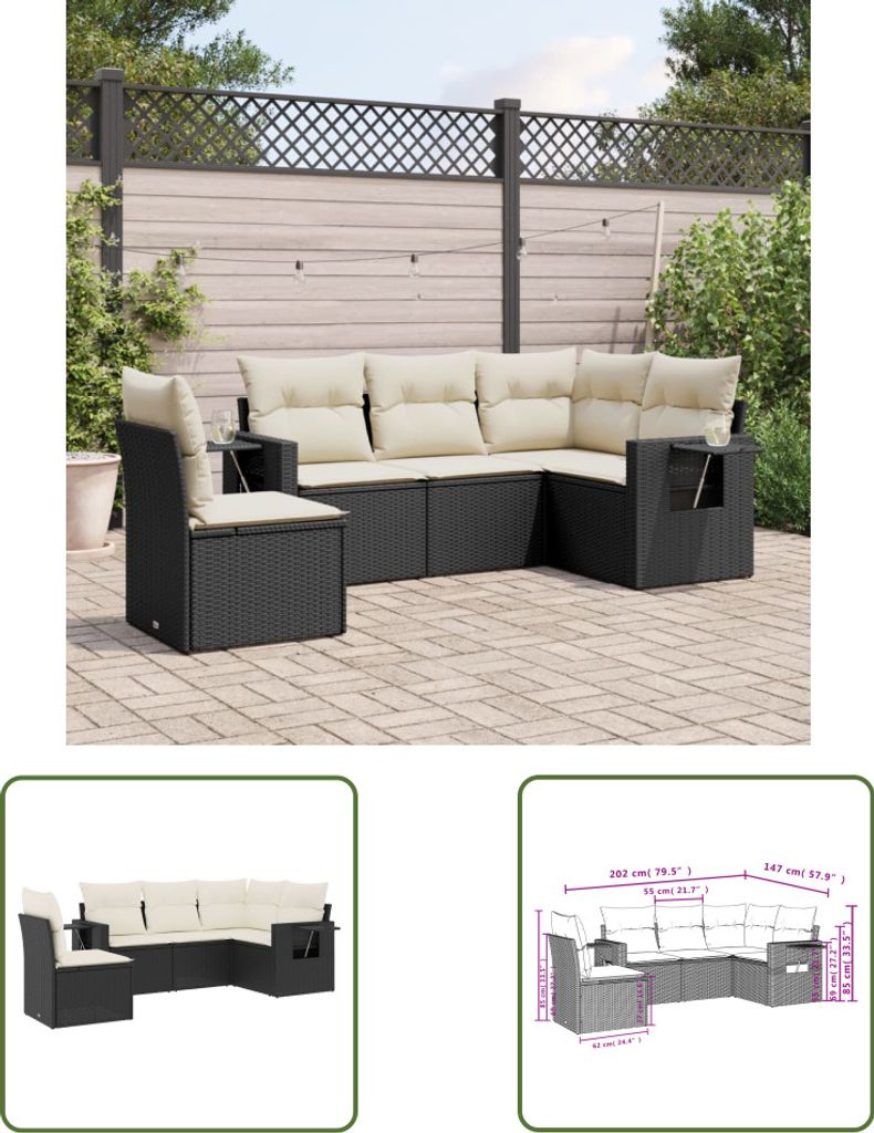 The Living Store 5-tlg. Garten-Sofagarnitur mit Kissen Produktbild 