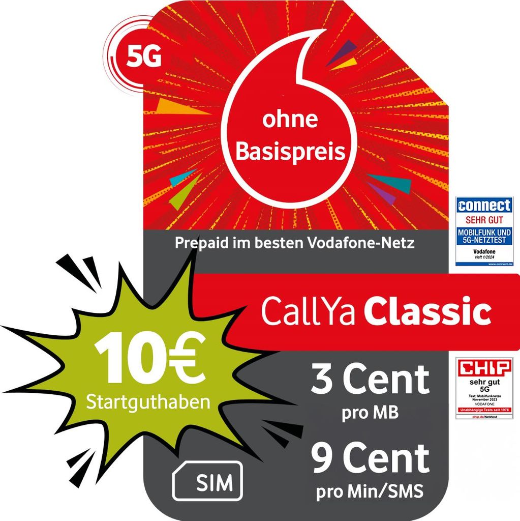 Vodafone Prepaid CallYa Classic|10 euro di credito Immagine del prodotto 