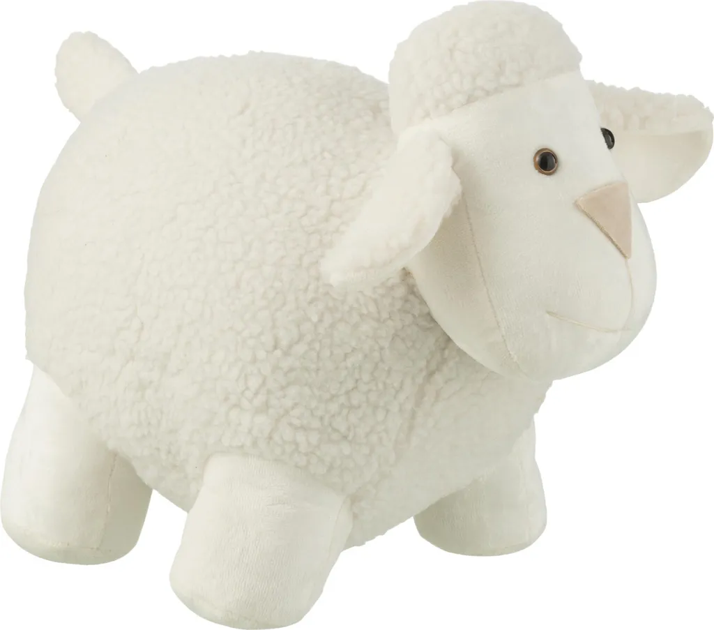 Butoir de porte Mouton J-Line en polyester blanc accessoire déco