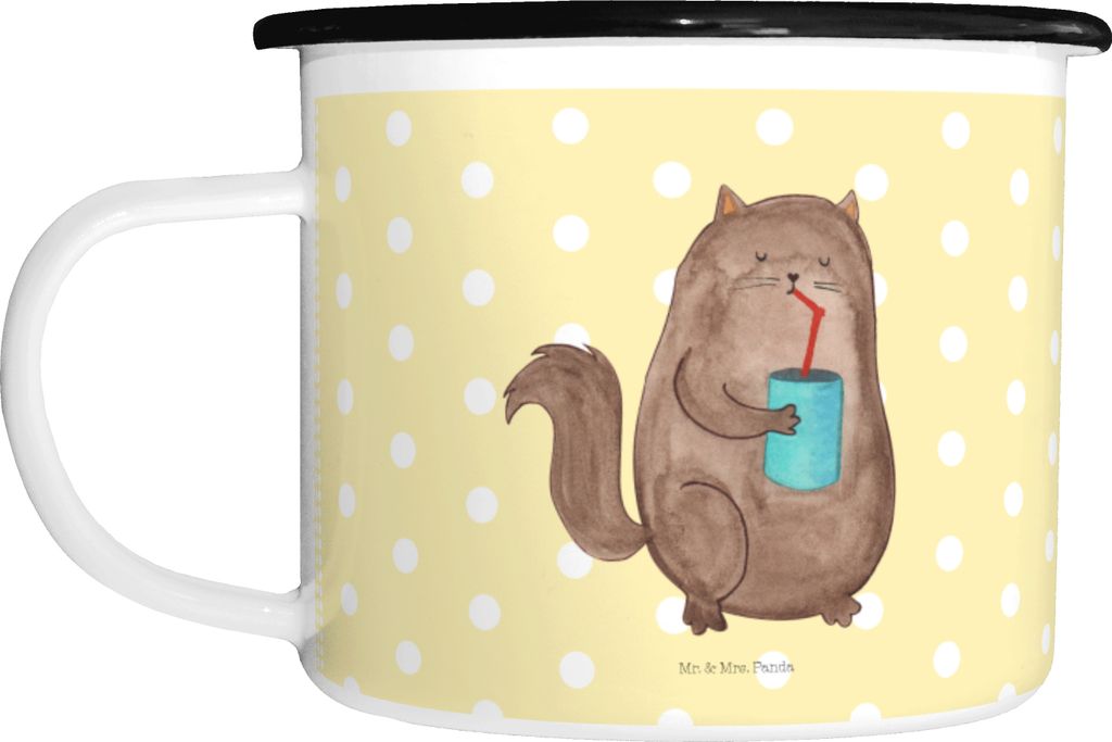 Mr. & Mrs. Panda Emaille Tasse Katze Dose - Gelb Pastell - Geschenk, Große, Cat, Haustier, Teetasse, Emailletasse, Katzen, Cats, Durstig, trinken,...