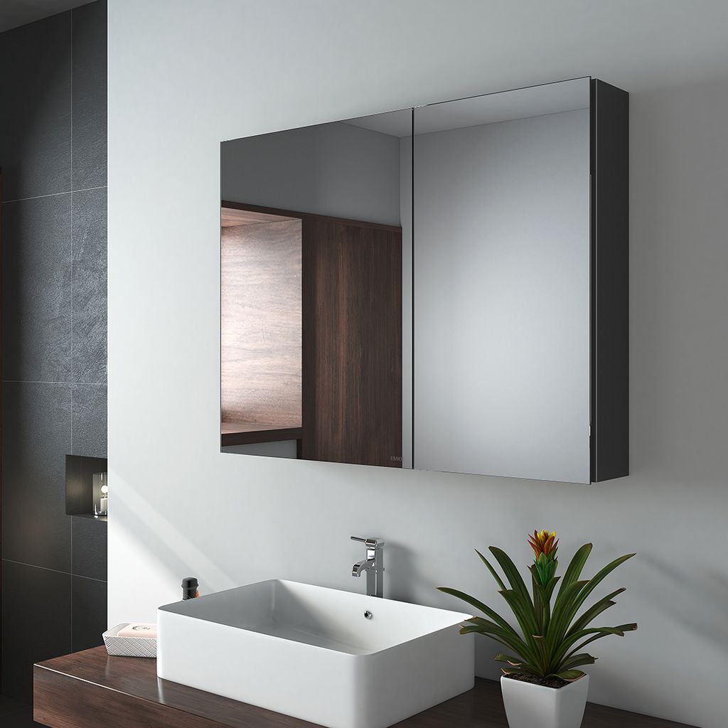 emke spiegelschränke, 85x65cm bad spiegelschrank badschrank mit  doppelseitiger spiegel (schwarz)