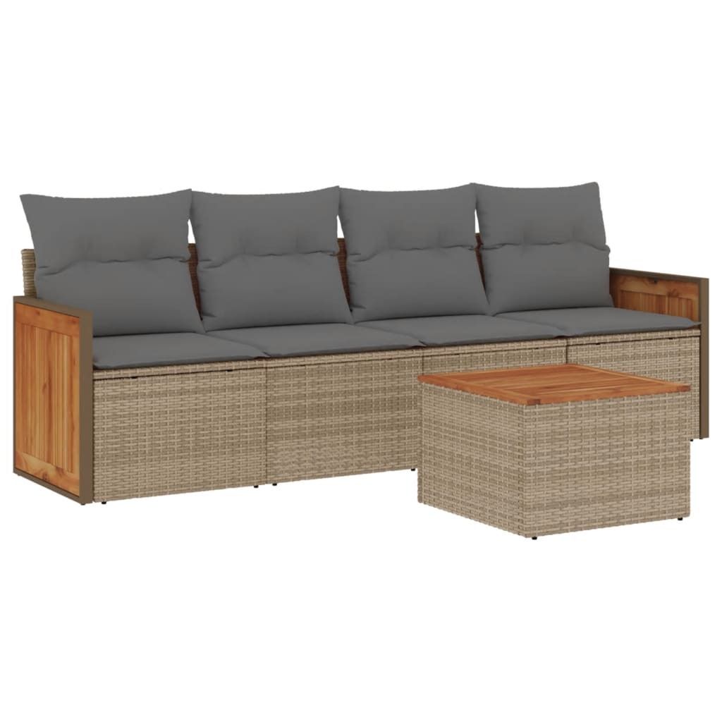 vidaXL 5-tlg. Garten-Sofagarnitur mit Kissen Beige Poly Produktbild 