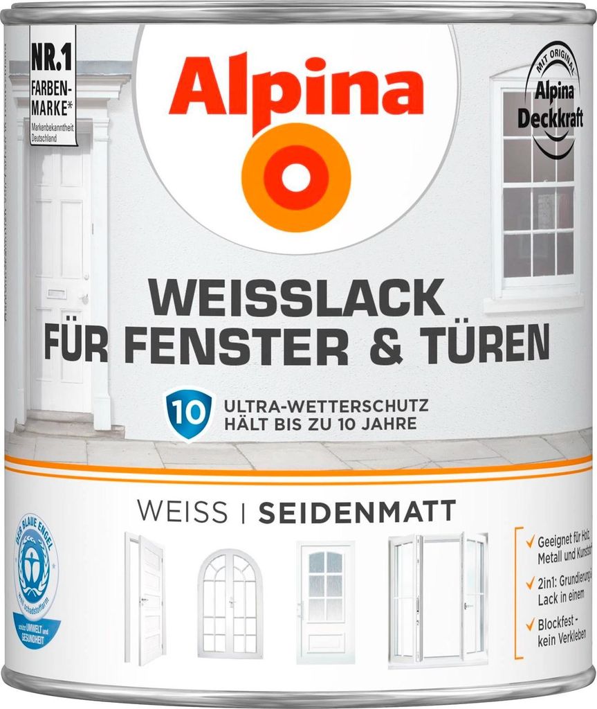 Alpina Weißlack Fenster & Türen seidenmatt weiß 750 ml