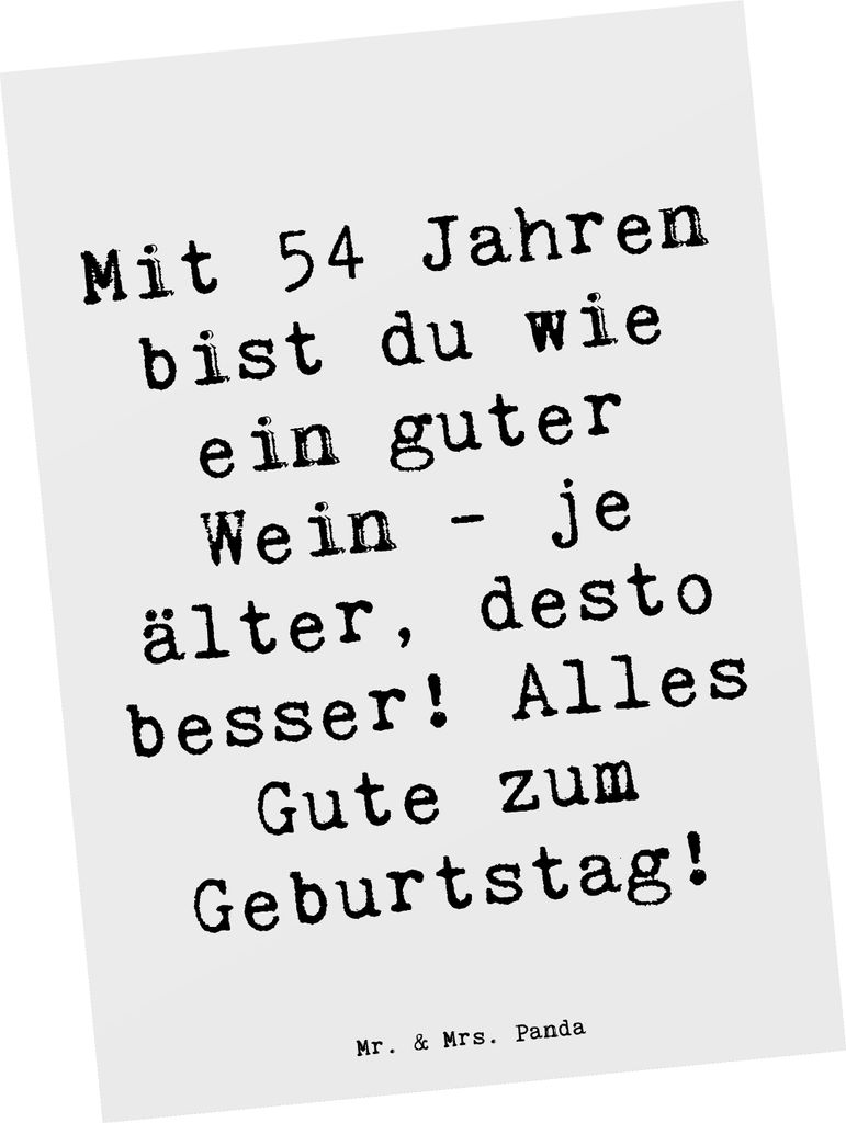 Mr. & Mrs. Panda Postkarte Spruch 54. Geburtstag Wein - Weiß - Geschenk, Postkarten, Fotokarte, bildkarte, guter, Alter, einzelkarte, älter werde...