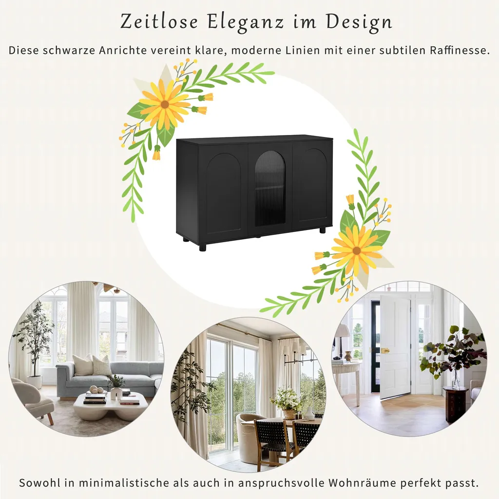Commode Push-to-Open avec Portes Vitrées, Sideboard Design Noir - 8