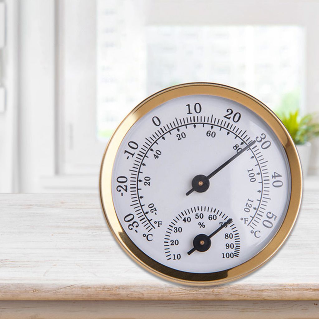 Mini Tragbare Luftfeuchtigkeitstemperaturmesser Analog Anzeige Temperaturfeuchtigkeitstests Wandmontiertes Thermometer Hygrometer für Zuhause-Golden