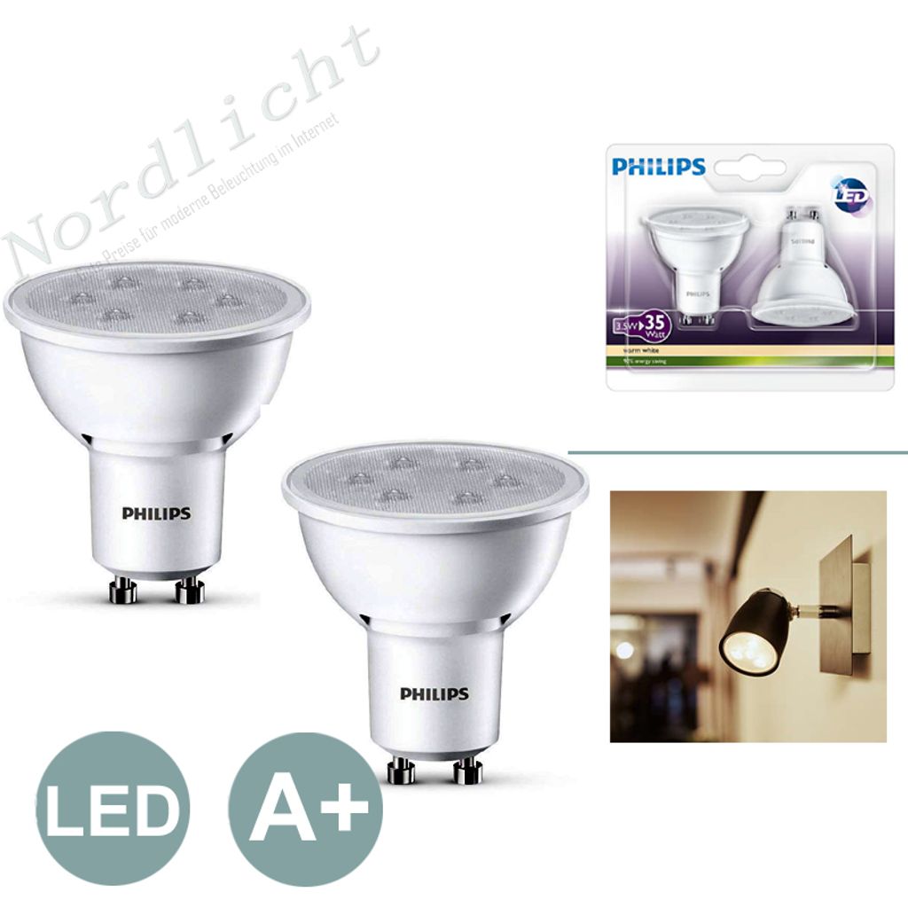 Leuchtmittel Philips GU10 LED 2er Set 3,5 Watt 240 Lumen