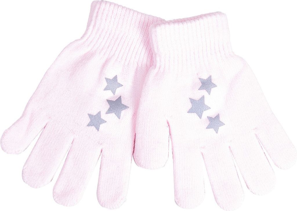 Kinder-Fünf-Finger-Handschuhe mit Reflektor rosa mit Sternen 18 YOCLUB