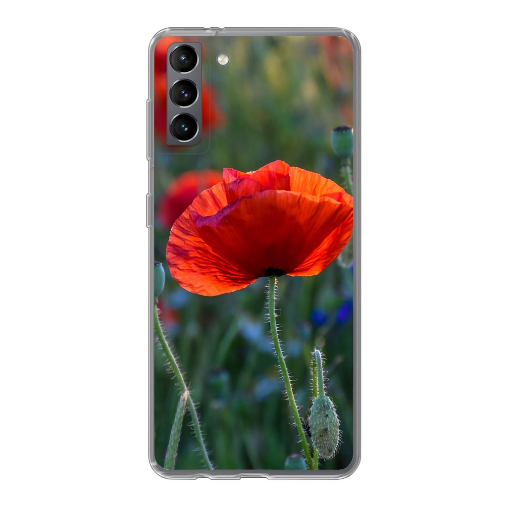 MuchoWow Handyhülle Schutzhülle Hülle für Samsung Galaxy S21 Plus Bunte Mohnblumen in den Niederlanden Silikon Softcase Handy Hülle - Handy-...