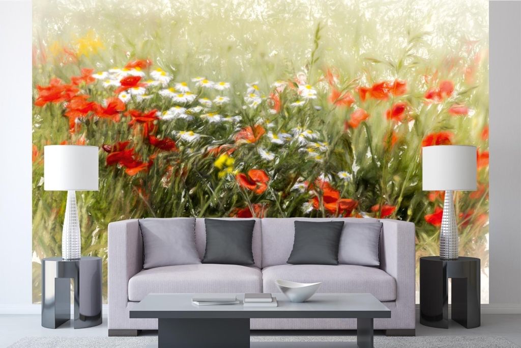 Vlies Fototapete GEMÄLDE - MOHNFELD 375 x 250 cm (inkl. Kleister) - Vlies Tapete, Wandtapete, Wandbilder - Tapete für Wohnzimmer Schlafzimmer, B...