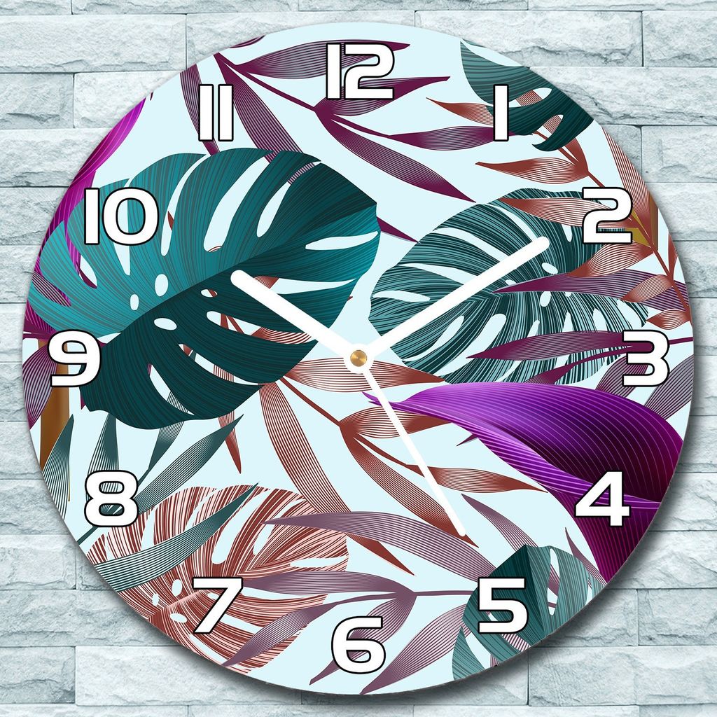 Wanduhr aus Glas Rund fi 30 Blumen lila grün Quarz Deko Schlafzimmer Büro