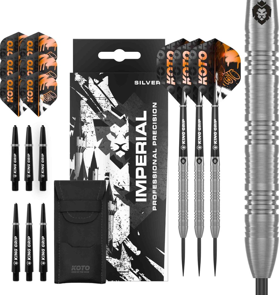 KOTO - Imperial, 22 G, Silber, 80% Tungsten, Dartpfeile, Inkl. 3 Barrels, 3 Flights & 3 Shafts