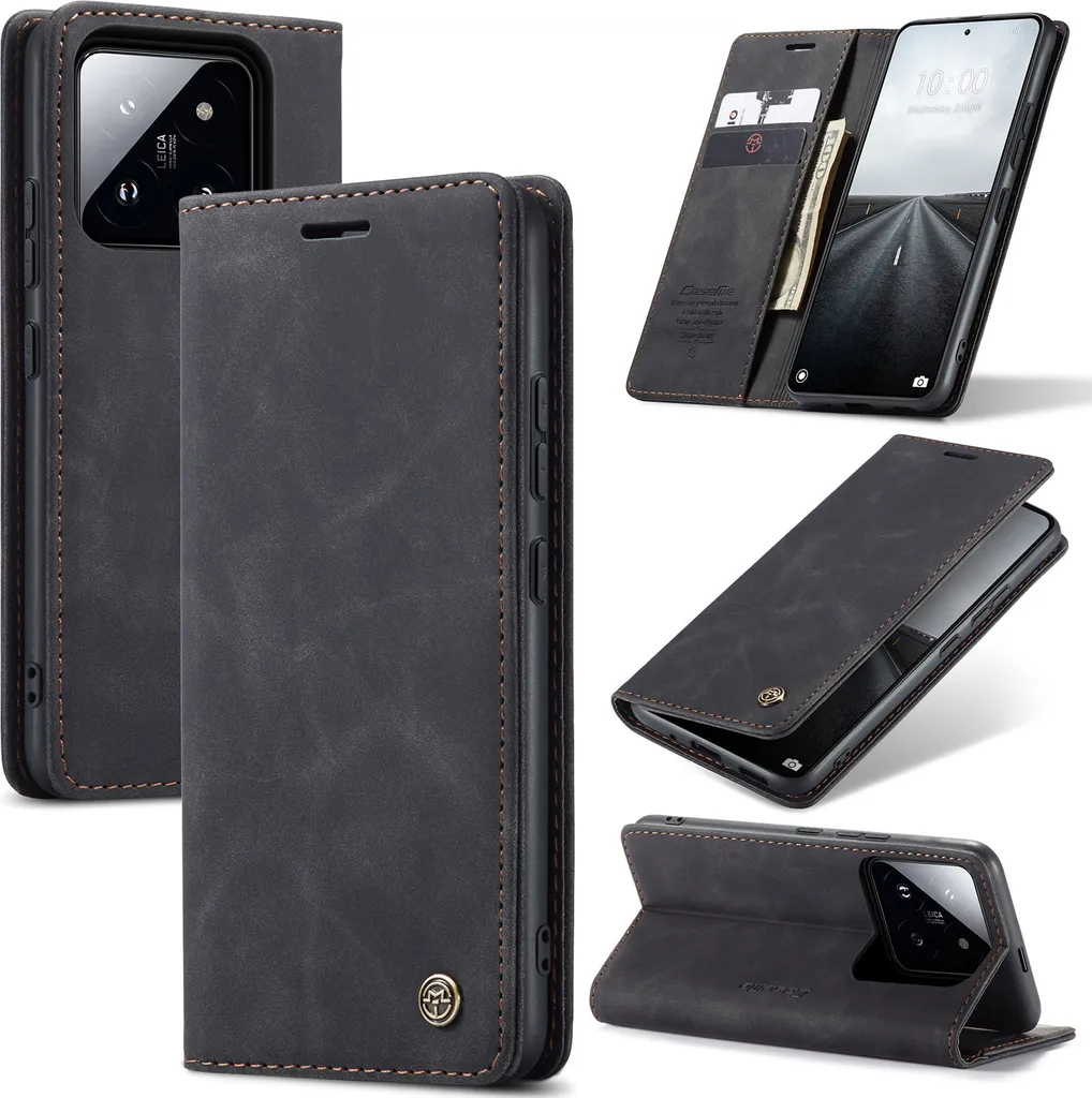 Custodia Xiaomi 14 Pro Nero - Cover Retrò Finto Cuoio con Stand