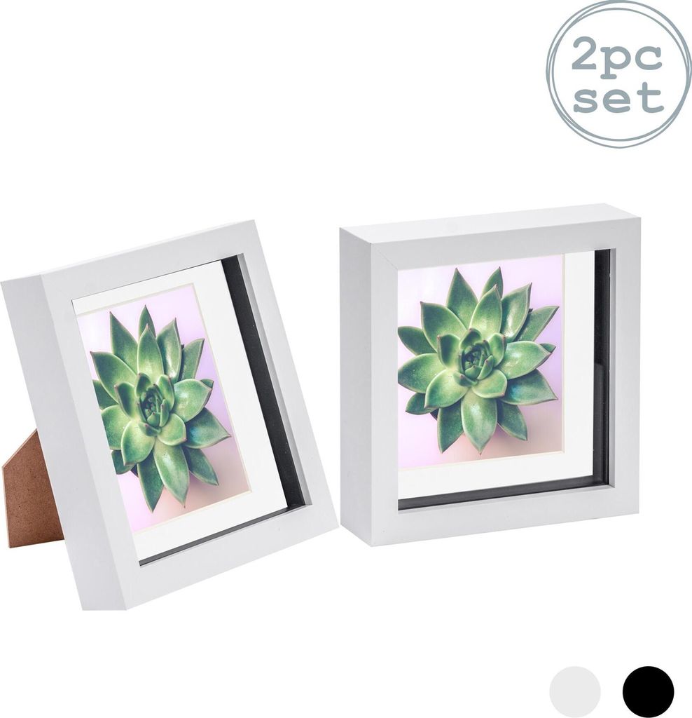 Nicola Spring 2 Stück 6 x 6 3D-Schatten-Kasten-Foto-Rahmen-Set - Craft Anzeigen Bilderrahmen mit 4 x 4 Montage - Glas Aperture - Weiß
