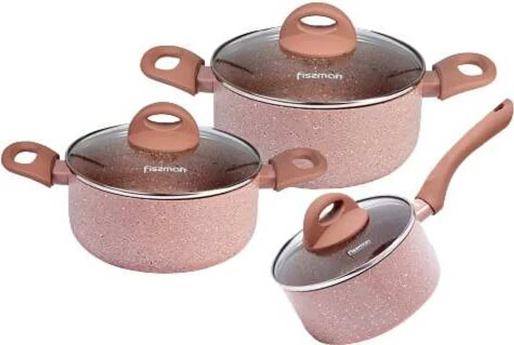 Set di pentole Fissman-Latte, 6 pezzi, 1,6 / 2,8 / 4,9 l, alluminio, ecru