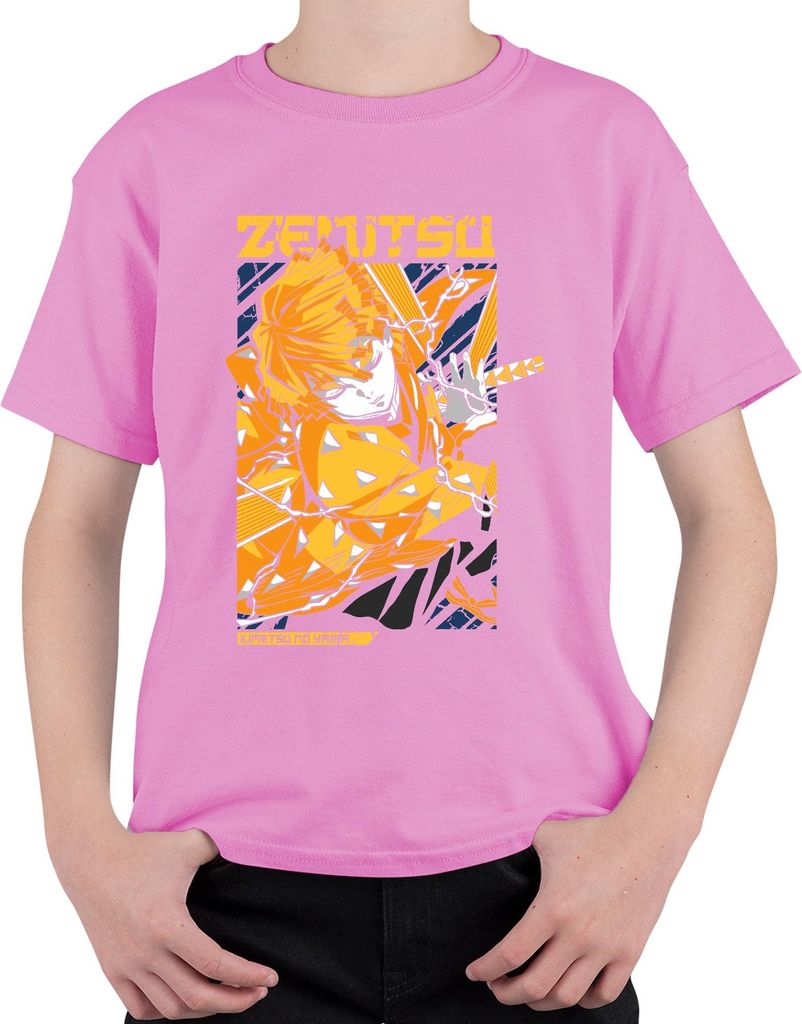 Zenitsu Agatsuma Kimetsu no Yaiba Blitz Schwert Anime Japan Y2K Streetwear Manga Uni Kinder T-Shirt, Pink, 116
