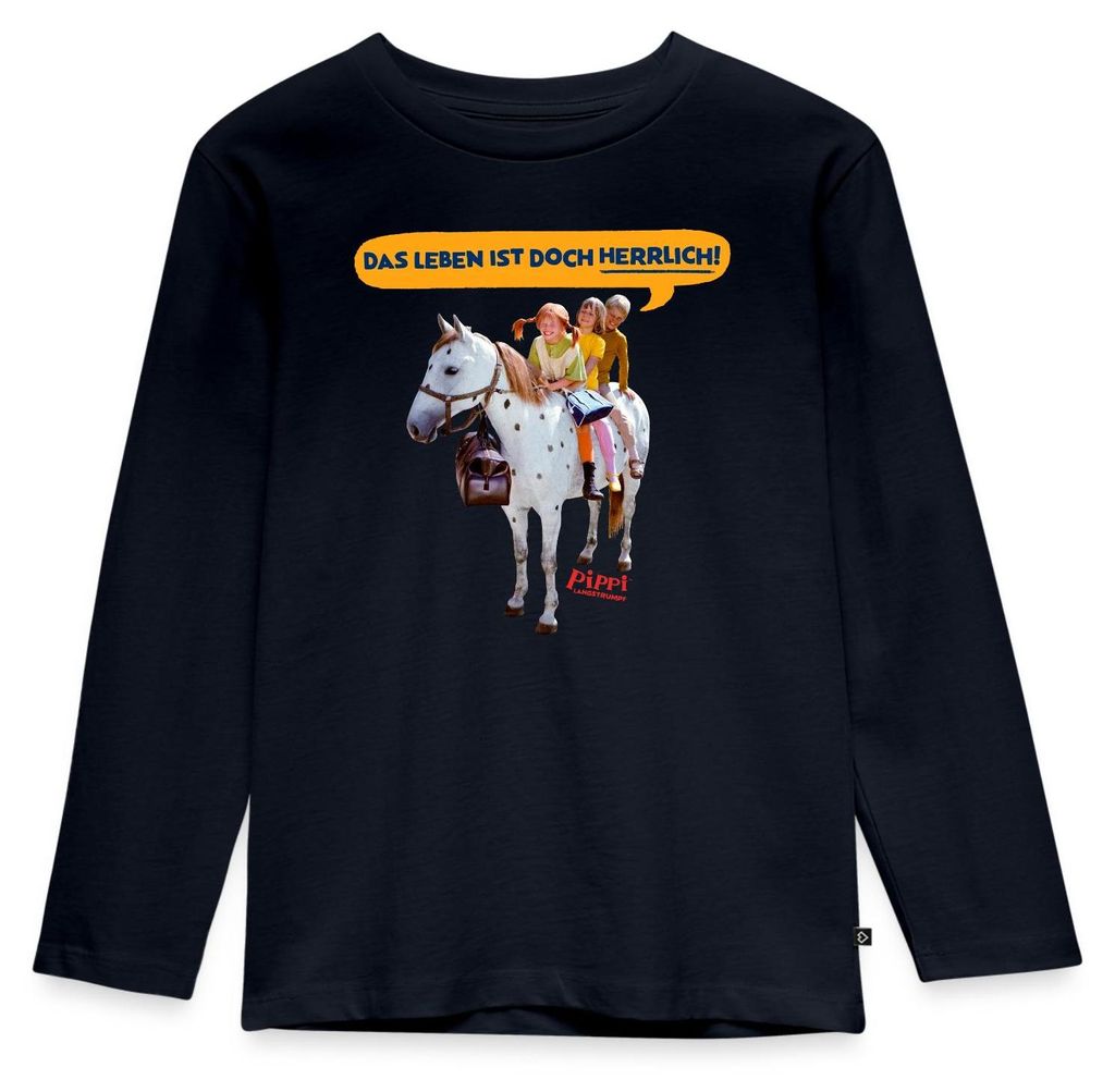 Spreadshirt Pippi Langstrumpf Pippi Mit Tommy Und Annika Kinder Premium Langarmshirt, 110/116 (4 Jahre), Navy