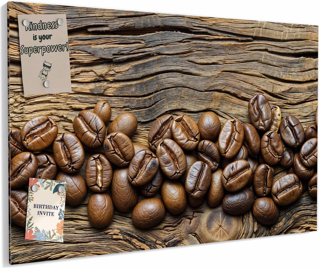 Magnettafel 90x60cm magnetisch & beschreibbar Metall-Board - Kaffeebohnen Holz