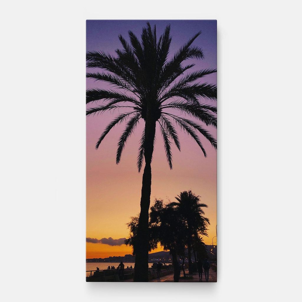 ARTHUB Leinwandbild 60x120 cm, Purple Palm | Wohnzimmerdekoration, Hängende Bilder, Wanddekoration, Heimdekoration, Landschaften, Sommer