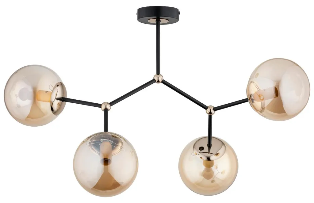 Suspension 4 Boules Ambrées Golem Noire 4xE14 Structure Métallique Alfa