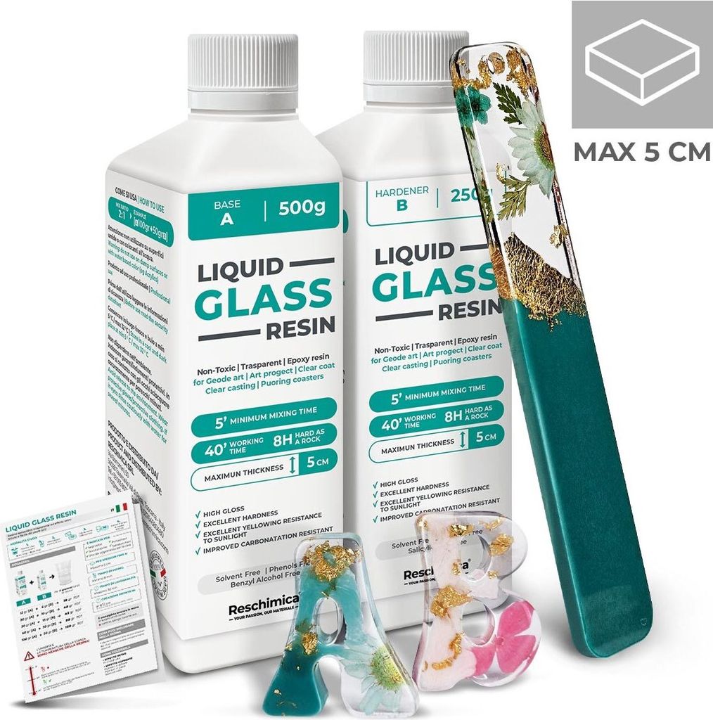 Transparente Epoxidharz, Flüssiges Gießharz glasklar - Ideal für Basteln, Schmuck und Modellbau. Färbbar und einfach anzuwenden (750 gr)