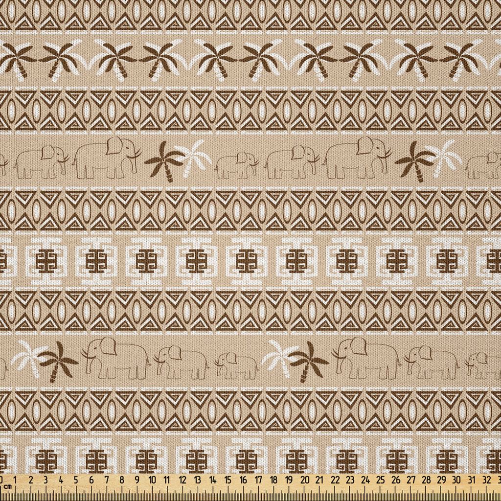 ABAKUHAUS Tier Microfaser Stoff als Meterware , Stammes- ethnisches Safari-Thema-Muster mit Elefanten und Palmen Illustration, 1 M (230 x 100 cm), ...