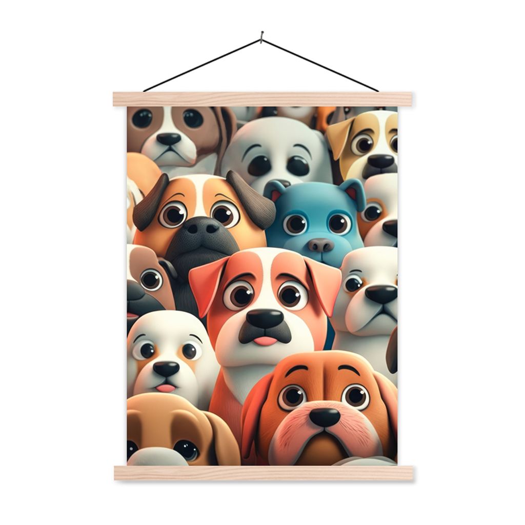 MuchoWow Textilposter Hund - Tiere - Muster - Braun - Mädchen - Jungen 60x80 cm mit holzfarbenen Rahmen - Wandbild