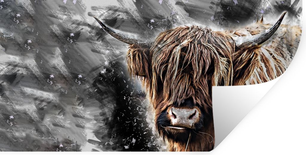 MuchoWow Wandtattoo Wandsticker Wandaufkleber Schottischer Highlander - Tiere - Schwarz 40x20 cm Selbstklebend und Repositionierbar - Aufkleber