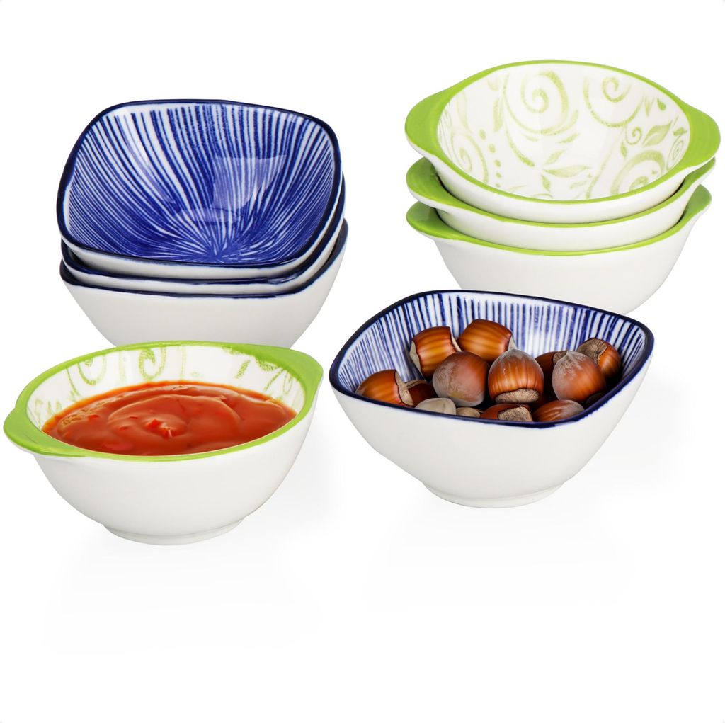 com-four 8-teiliges Snackschalenset - kleine, farbige Snackschälchen - grüne und blaue Dipschälchen zum Hauptgericht - Servierschälchen für ...