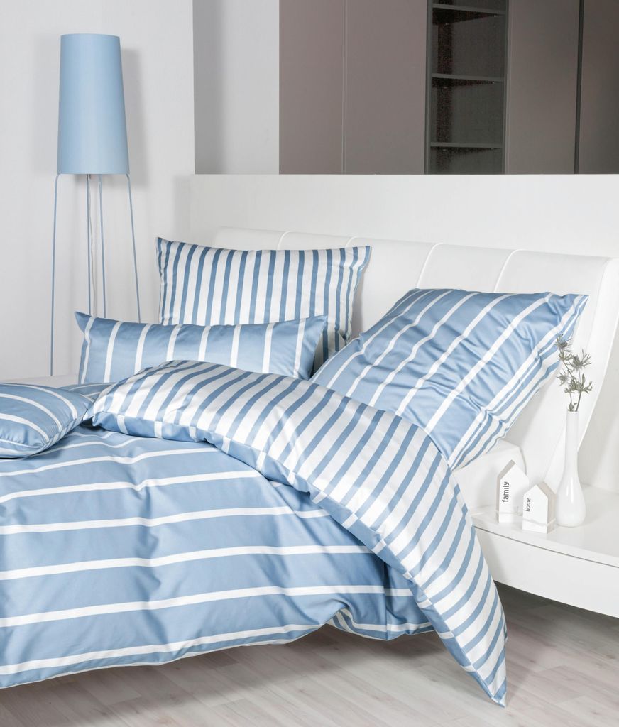 Janine Design Mako-Satin-Bettwäsche-Garnitur 39028 modernclassic Farbe perlblau Größe 155x200+80x80