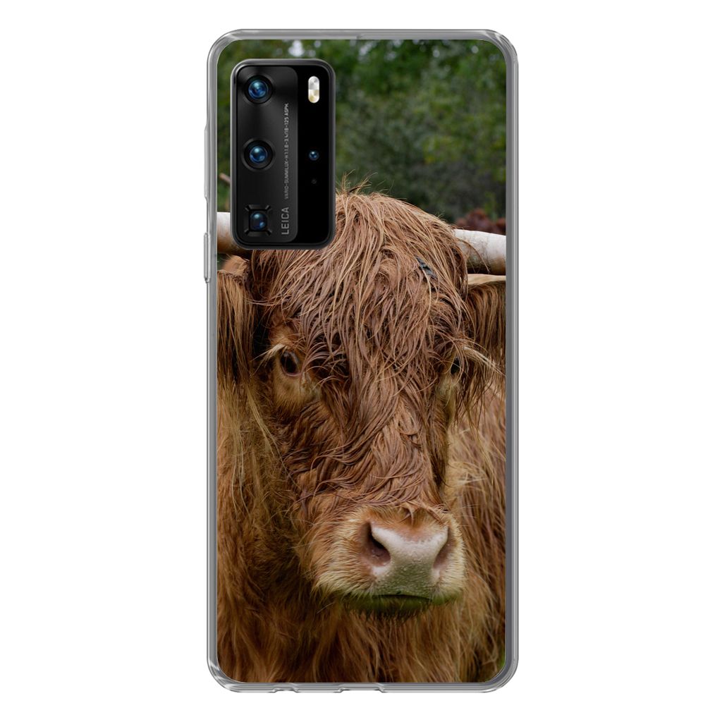 MuchoWow Handyhülle Schutzhülle Hülle für Huawei P40 Pro Schottische Highlander - Tiere - Gras Silikon Softcase Handy Hülle - Schutz