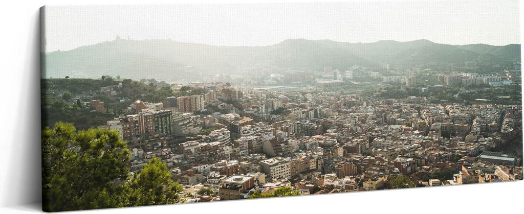 Barcelona mit Blick auf den Montjuic – Leinwandbild Wandbild – 125x50 cm – Leinwandbilder – Wandbilder – Schlafzimmer – Flur