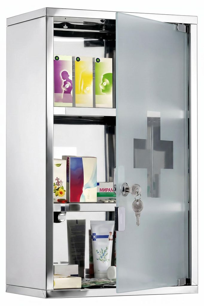 HOMCOM Medizinschrank Arzneischrank mit Schloss Edelstahl Produktbild 