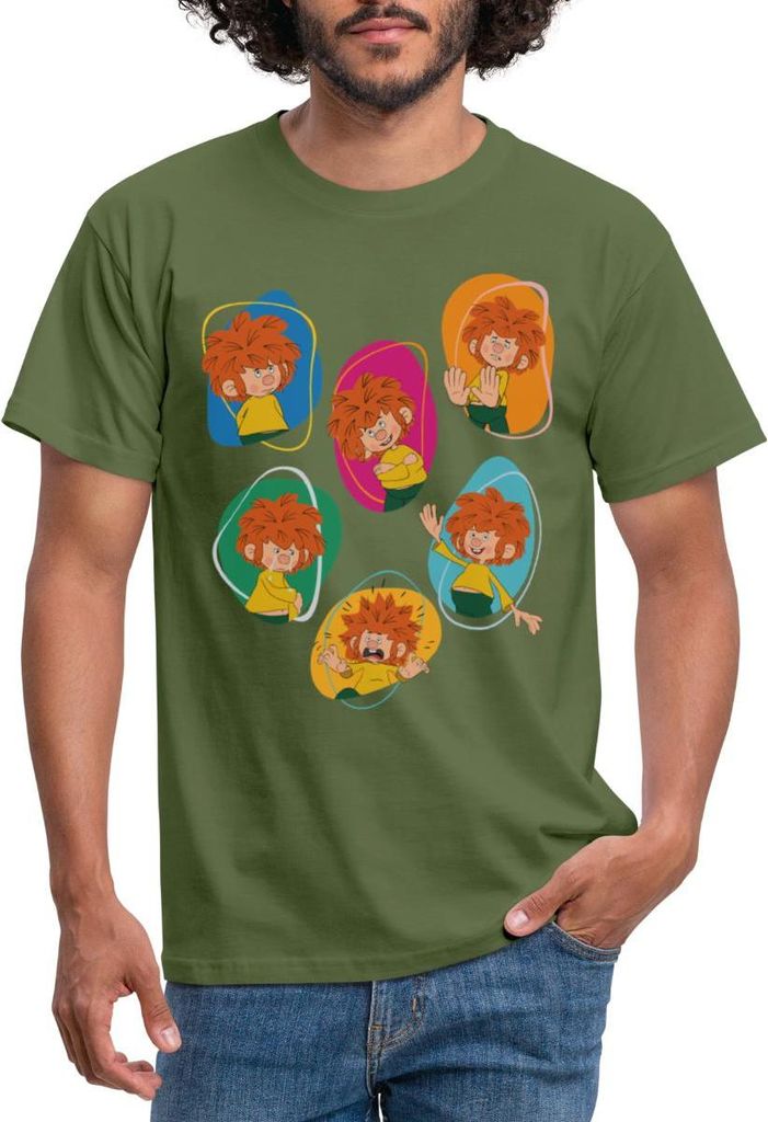 Spreadshirt Pumuckl Zeigt Verschiedene Emotionen Männer T-Shirt, 3XL, Militärgrün