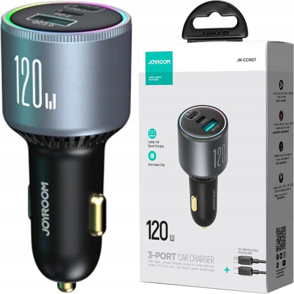 Joyroom Nabíječka do auta 120W 2Xusb-C Usb+USb-C kabel 100W Obrázek produktu 