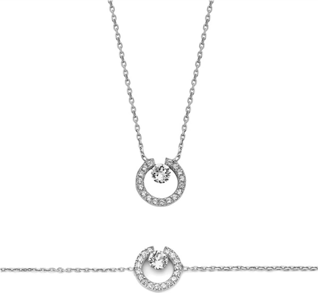 New Bling 9NB-SET027 Zilveren Armband en Ketting - Set - Zirkonia - 39+5cm - 16+3cm - Zilverkleurig