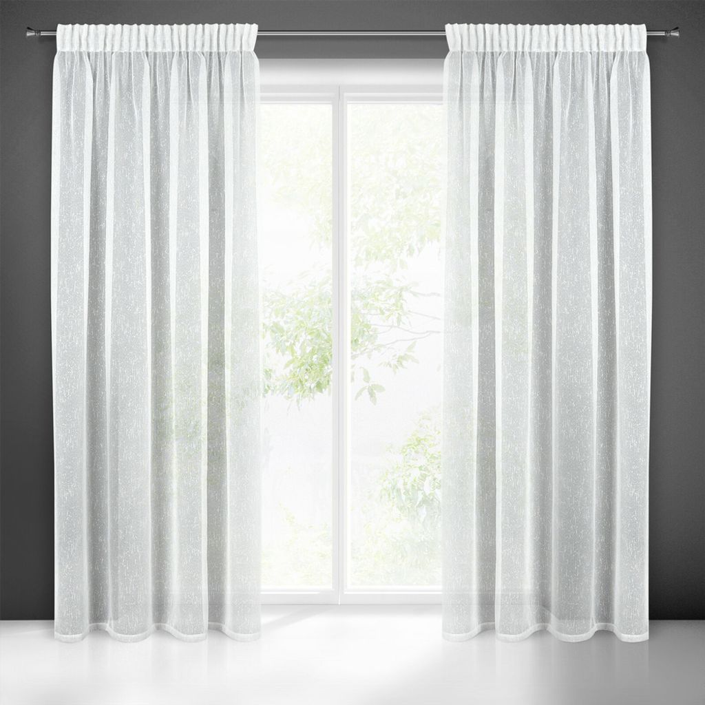 Gardine KELLY weiß silber 140x270 cm Kräuselband Tunnelzug Tunneldurchzug