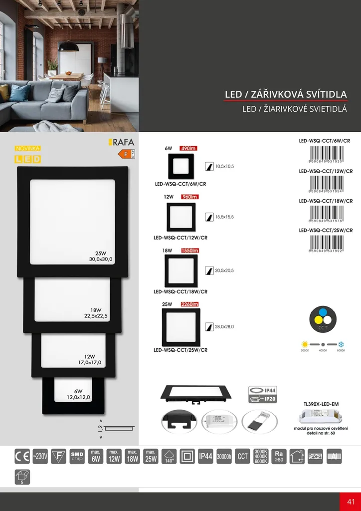ECOPLANET RAFA LED 25W CCT Nero: Il Futuro dell'Incasso IP44 2260lm - 6