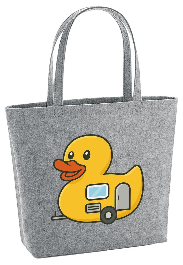 Huuraa Filzshopper Quietscheente Camper Gummiente Wohnwagen 22 Liter Grey Melange Filztasche Geschenkidee