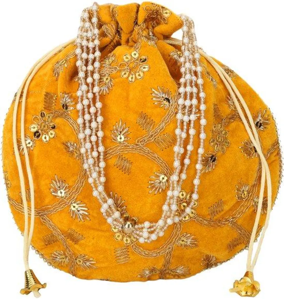 Pochette en soie faite main jaune, bordure travaillée et finitions luxe