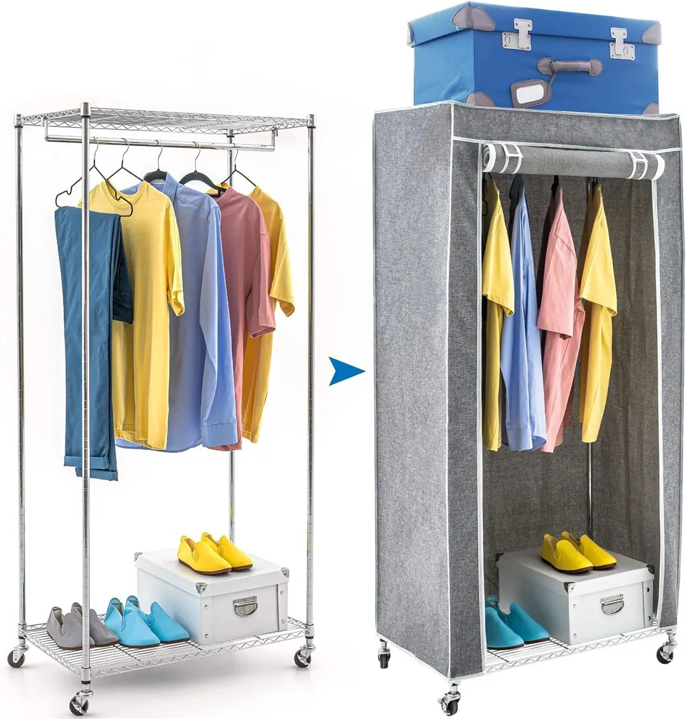 Portant à Vêtements Métal Gris Artmoon BUFFALO - Mobile et Compact