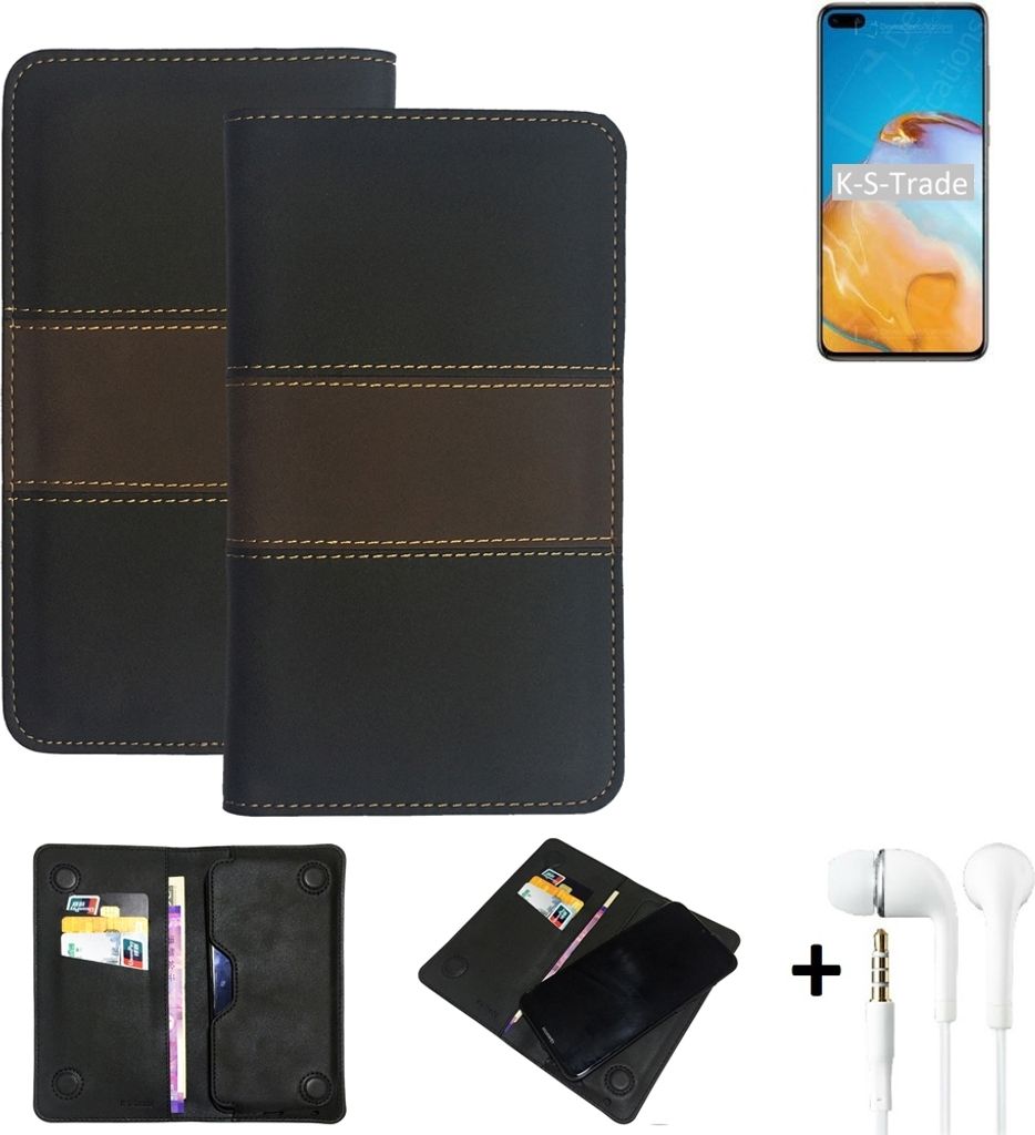 K-S-Trade Handyhülle + Kopfhörer kompatibel mit Huawei P40 Schutzhülle Walletcase Bookstyle Tasche Schutz Case Hülle Wallet Cover Kunstleder