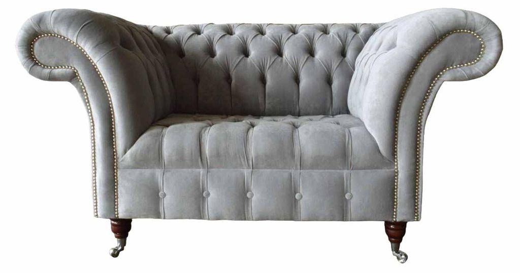 Graue Chesterfield Ohrensessel Grau Sessel Couch Stoffsofa Wohnzimmer