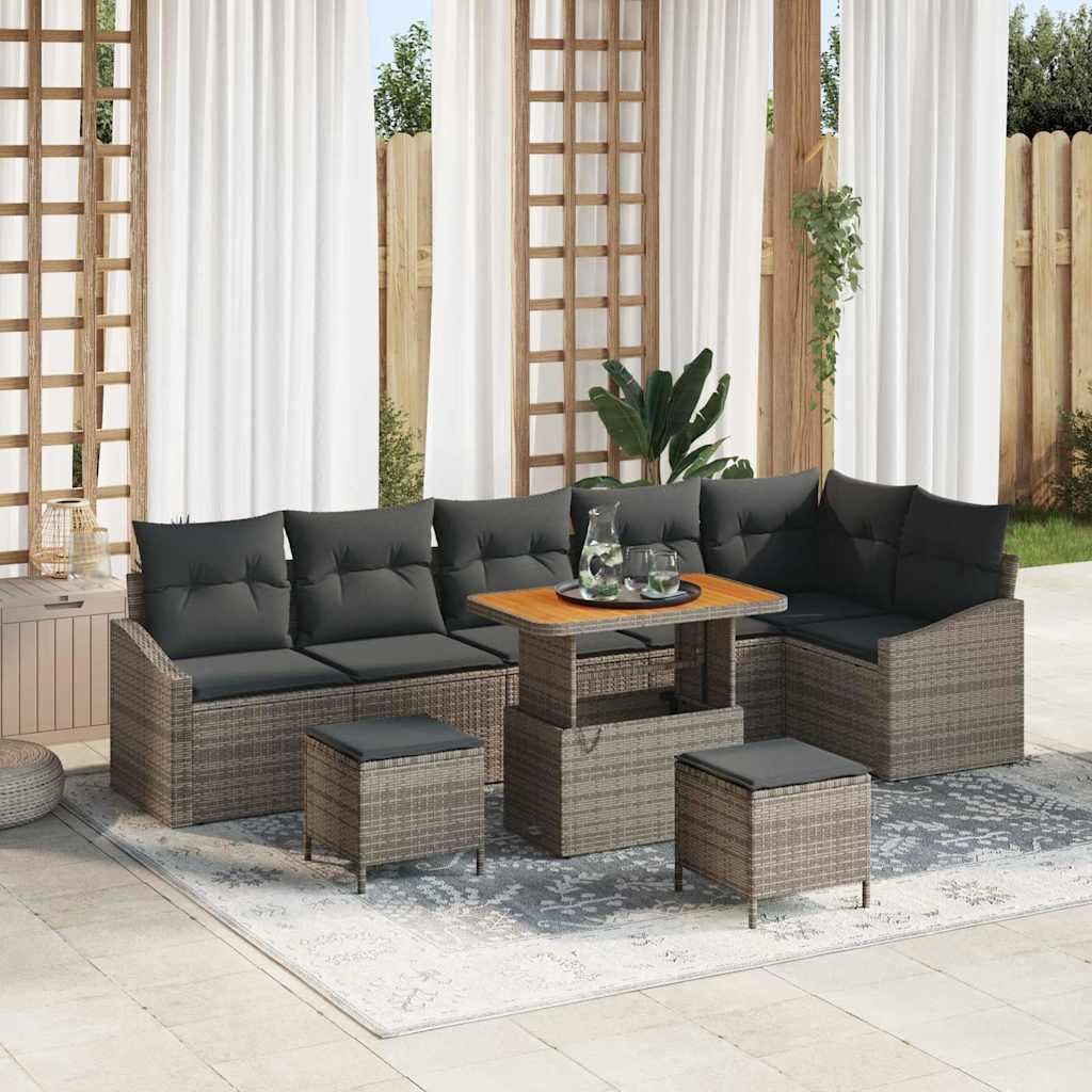 Maison Exclusive - Gartensofa-set mit Kissen 9 pcs Grau Poly-Rattan