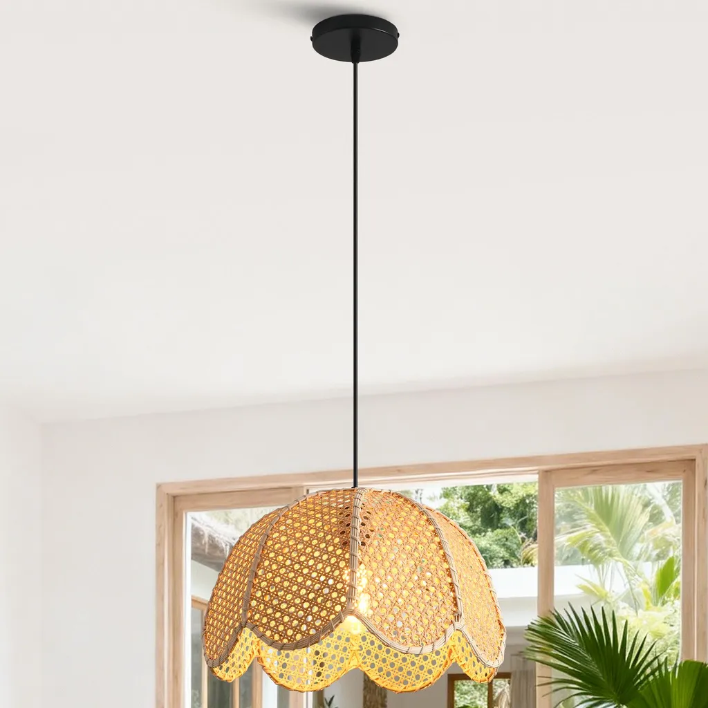 Lustre en rotin tressé 40 cm pour salon et chambre bohème chic