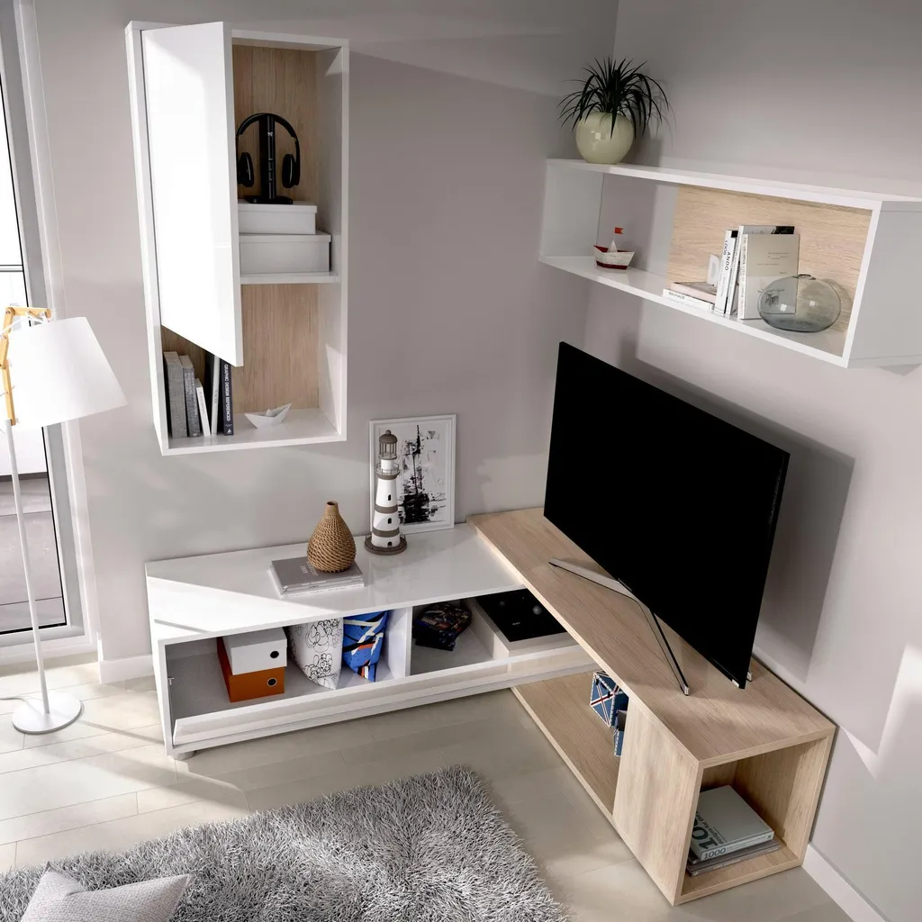 Fortuna Meuble de Salon Blanc Brillant - Ensemble Mural Modulable Chic - 6