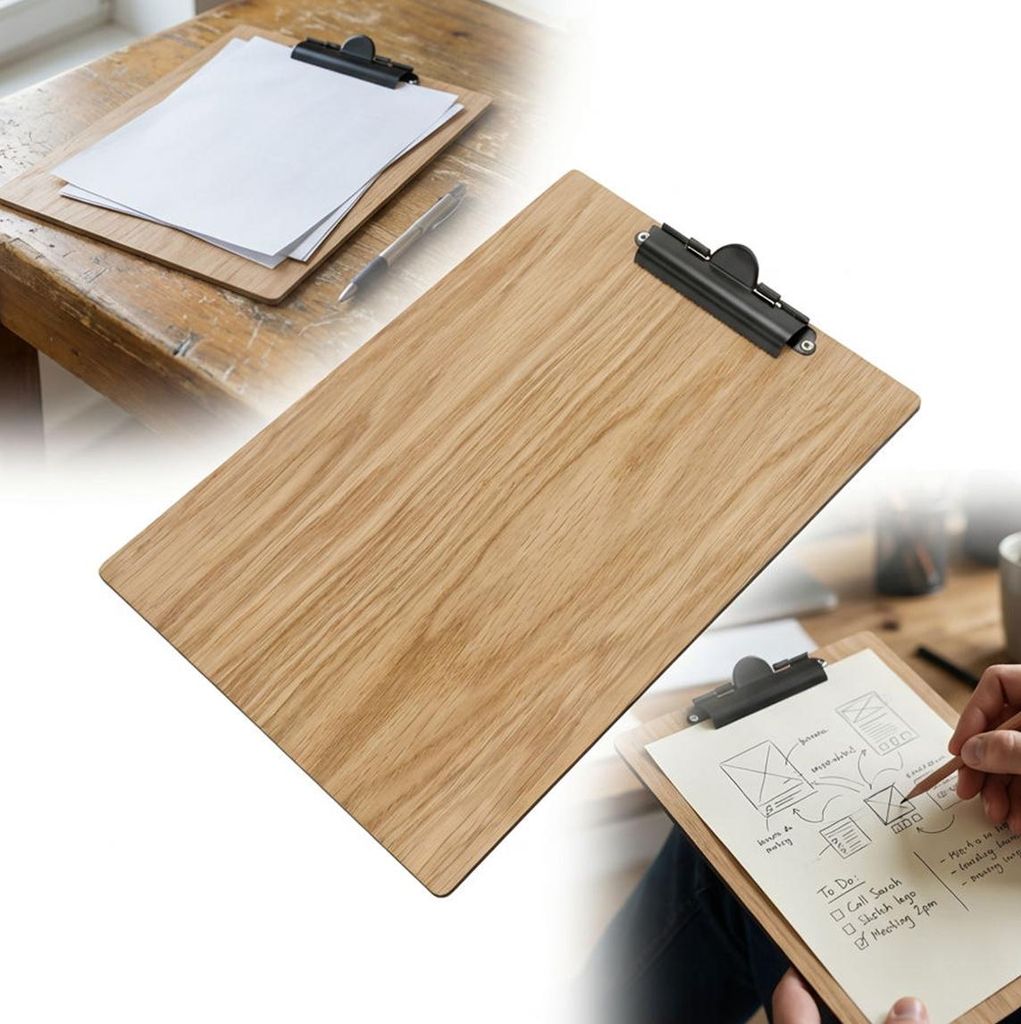 Clipboard Holzunterlage A4 EICHE mit SCHWARZEM Clip für Notizen zum Lernen